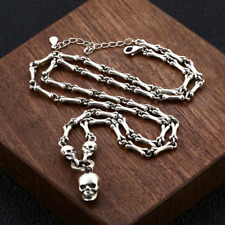 Authentic Solid S925 Sterling Silver Skull Bone Joining Necklace Pendant Chain picture
