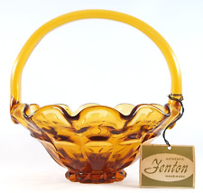 Vintage 1970's Fenton Amber Glass Basket With Original Hang Tag picture