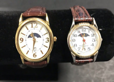 Vintage 1980's 1990's Sun Moon Phase Watch Lot of 2 With Leather Bands Unbranded picture