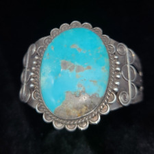 Antique Navajo Kingman Turquoise w/Quartz Inclusion 900 Silver Cuff Bracelet picture