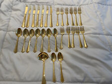 Vintage ROGERS Stainless Korea 28 Pcs Gold Plated Flatware picture