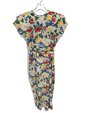 Vintage 1960s Silk Floral High Neck Dress Made in Hong Kong Belted Sz XS Sz 4 picture