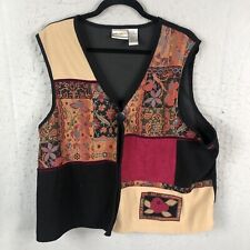 Vintage Napa Valley Vest Womens 1X Plus Size Brocade Patchwork Artsy Office Work picture