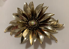 Lovely Vintage Flower Shiny Silver Brooch Aurora Rhinestone Center J4 picture