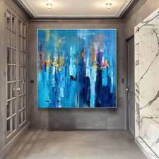 Large Wall Art Modern Art Blue Yellow Art Hand Painted Abstract Painting Texture picture