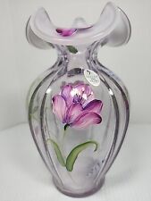 Fenton 100 Years Glass 2005 Opalescent Purple Vase Flowers Tulips grape hyacinth picture