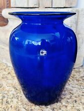 Vintage Blenko Large 11” Hand Blown Cobalt Blue Glass Vase picture