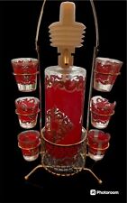 Vintage Starlyte Red Gold Cocktail  Set Glasses Bar Drink-ware Rack MCM Wow picture