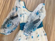 AMAZING One of A Kind Vintage Peacock Wedding Or Occasion Dress White And Teal picture