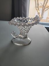 Vintage Fenton White Opalescent Hobnail RUFFLED  Cornucopia Vase 6