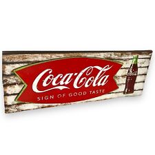 Vintage Very Rare COCA-COLA Fishtail  Soda Sign Of Good Taste Wooden Sign picture