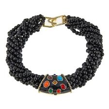 HSN Kenneth Jay 7 Row Black Beads Necklace With Enamel & Multi Stone Slides picture