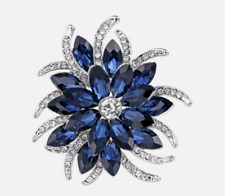 Huge Silver Plated Blue Sapphire Flower Bouquet Brooch Pin Wedding Bridesmaid picture