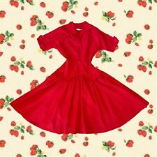 Vintage 1950s Vicky Vaughn Red Circle Skirt Flare Party Dress Size Small picture