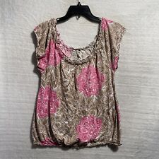 Lane Bryant Blouse Top Womans 14/16 Pink Geometric Pullover Round Neck picture