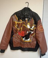 RARE Vintage Taz Leather Jacket Y2K Looney Tunes Tasmanian Devil 2XL picture