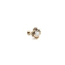 14K REAL Solid Gold Round-Cut Diamond Beaded Stud Helix Cartilage Earring 16G picture