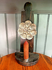 Primitive Hand Made Wood /Tin Candle Holder Sconce w/ Candle picture