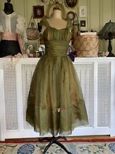Vintage 1950s Organza Ruched Green Party Dress picture