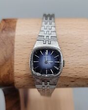 Vintage Seiko Navy & Silver Tone Ladies Wind Watch 7.25 Band 19mm Case 1979 picture