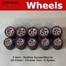5 Sets-Chrome Redline 5 Spoke with Tires and axles.10mm/12mm for Hot Wheels picture