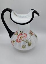 Fenton glass rib optic opalescent hand painted ebony crest pitcher picture