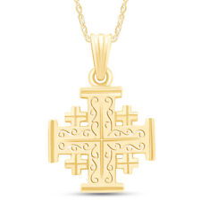 Jerusalem Cross Charm Pendant Necklace 14K Yellow Gold Plated Sterling Silver picture