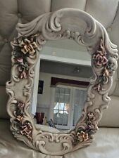 Capodimonte Mirror- Vintage Ceramic Floral Roses Mirror Made In Italy picture