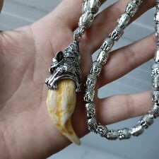Chinese Old Tibet silver Inlaid Tiger tooth enamel Pendant necklace picture