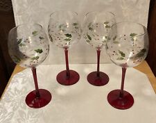 4 Pfaltzgraff Winterberry Fluted Goblet/Wine Glass Hand Painted & Etched Stripes picture