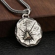 Vintage Triangle Red CZ Evil Eye 925 Sterling Silver Oxidized DIY Round Pendant picture