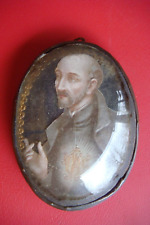 SAINT  IGNATIUS OF LOYOLA ANTIQUE HANDMADE DEVOTIONAL ICON WITH GLASS DOME picture