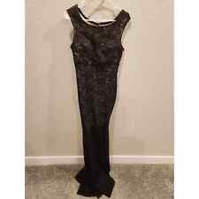 Vintage A'Gaci Womens Sz M Maxi Dress Formal Black Lace Keyhole Back picture