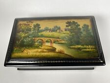 Vintage Black Lacquer Hand Painted Russian Box, Hinged, Made In USSR picture
