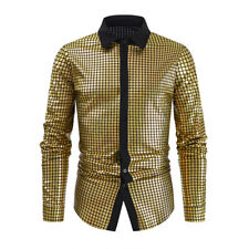 Men's sequin checkered colored striped long sleeved shirt picture