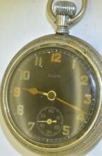 Rare Antique Pocket Watch WWII US Officer's Military Elgin Black Dial picture