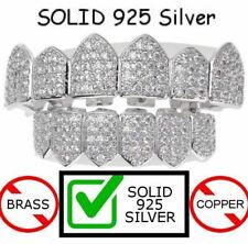 SOLID 925 Silver Simulated Diamonds Custom GRILLZ Teeth Top Bottom Set HipHop CZ picture