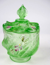Fenton Hand Painted Floral Green Paisley Candy Dish picture