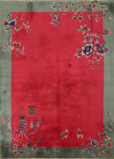 Vegetable Dye Wool Floral Art Deco Chinese Hand-made Semi-Antique Area Rug 9x12 picture