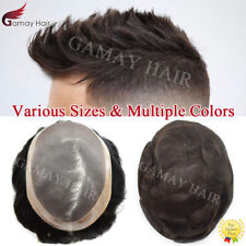 Mens Toupee Hairpiece Fine Mono Hair System Replacement Poly Skin Around Men Wig picture