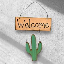 Vintage Artisan Handcrafted Hanging Wooden CACTUS Welcome Sign Tucson Arizona picture