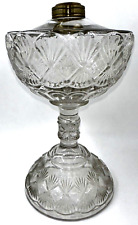 Antique DIAMOND and FAN Oil or Kerosene Stand Lamp Exquisite Detailed EAPG Glass picture