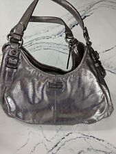 Coach Madison Maggie Leather Shoulder Handbag Purse Metallic Hobo Silver picture