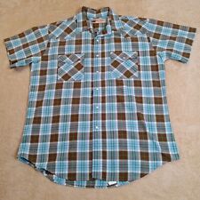 Big Mac Pearl Snap Short Sleeve Blue Plaid Shirt Size Large picture