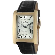 Peugeot 2051GBK Mens Vintage Rectangular 14K Gold Plated Leather Strap Watch picture