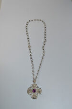 Vintage Silver Jerusalem Crusaders Cross Pendant w/ Necklace picture