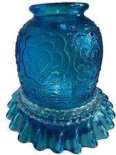 Fenton Blue Satin Glass Persian Medallion Fairy Lamp Light 3 Pc Set picture