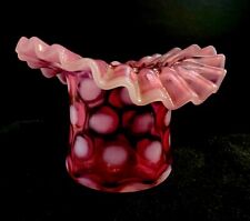 Vintage Fenton Cranberry Coin Dot Top Hat Vase Ruffled Pink And White Unmarked picture
