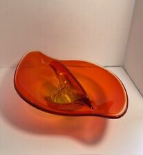 MCM Viking Persimmon Amberina Glass Divided Candy Snack Dish Made in USA picture