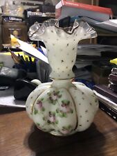 RARE Fenton Silver Crest Hand Painted 1940’s Charleton Roses Bow Tie Melon Vase picture